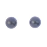 A pair of dyed cultured pearl earrings. Each measuring 8.2mms. Weight 1.9gms. Overall condition