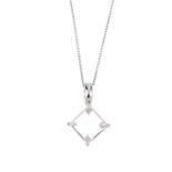 An 18ct gold rose quartz pendant. The square-shape rose quartz sugarloaf cabochon, suspended from