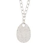 An 18ct gold diamond pendant. The pave-set diamond curved ovoid panel, suspended from a trace-link