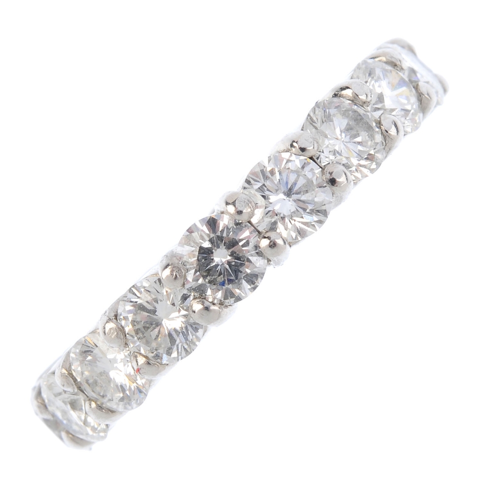 A diamond full-circle eternity ring. Designed as a brilliant-cut diamond line. Estimated total