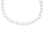 A diamond necklace. Designed as a series of brilliant-cut diamond pear-shape, overlapping links,