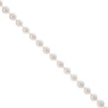 A cultured pearl single-strand necklace. Comprising fifty-one cultured pearls, measuring