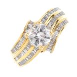An 18ct gold fracture-filled diamond dress ring. The brilliant-cut fracture-filled diamond, atop a