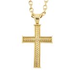 THEO FENNELL - An 18ct gold 'Lief' cross pendant. The textured cross, with raised foliate motif