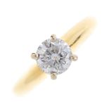 An 18ct gold diamond single-stone ring. The brilliant-cut diamond, to the tapered band. Estimated