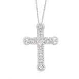 A diamond cross pendant. Of openwork design, the brilliant-cut diamond quatrefoil, with similarly-