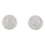 A pair of 18ct gold diamond cluster earrings. Each designed as a pave-set diamond domed panel.