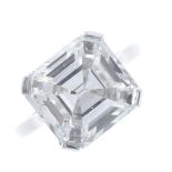 A diamond single-stone ring. The Asscher-cut diamond, weighing 7.03cts, with openwork gallery and