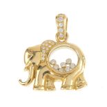 A cubic zirconia novelty pendant. Designed as an elephant, the body with seven free moving