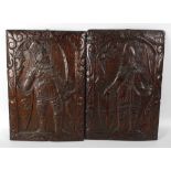 A good pair of oak 'Romayne' panels, probably 16th century, each of rectangular form, depicting a