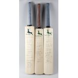 Five signed cricket bats, comprising two entitled 'England', another 'England 2000', 'West