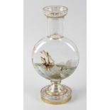 Polar Exploration interest: An unusual Victorian painted glass vase, of flask form with tall