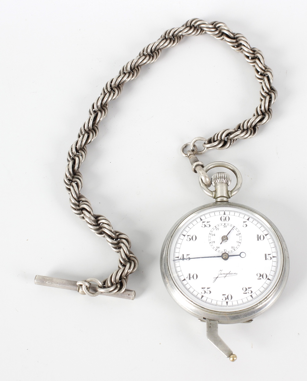 A Junghans German military specification stopwatch with crown wind, press crown and unusual lower