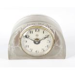 A rare Rene Lalique 'Moineaux' pattern glass mantel clock, of semicircular section, decorated with