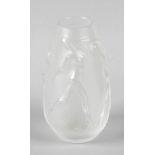 A modern Lalique glass 'Nymphae' bud vase, the body of ovoid form with moulded decoration