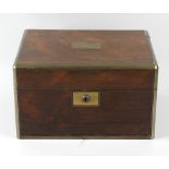 A Victorian brass-bound rosewood dressing dressing box or vanity case. The hinged rectangular