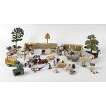 An early 20th century hand made, hand painted wooden toy farm, together with a good mixed