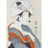 A group of six framed Japanese woodblock prints, to include five similar sized examples each