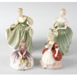 A group of four Royal Doulton figurines, to include Fair Lady HN2193, Clarissa HN2345, Valerie