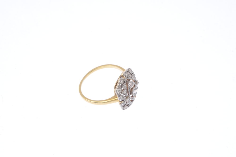 An Art Deco platinum and 18ct gold diamond ring. Of openwork design, the circular-cut diamond - Image 4 of 5