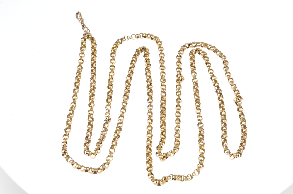 A late Victorian gold longuard chain, circa 1880. Designed as a series of faceted belcher-links, - Image 3 of 3