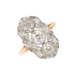 An early 20th century gold and platinum diamond dress ring. Designed as three graduated old-cut