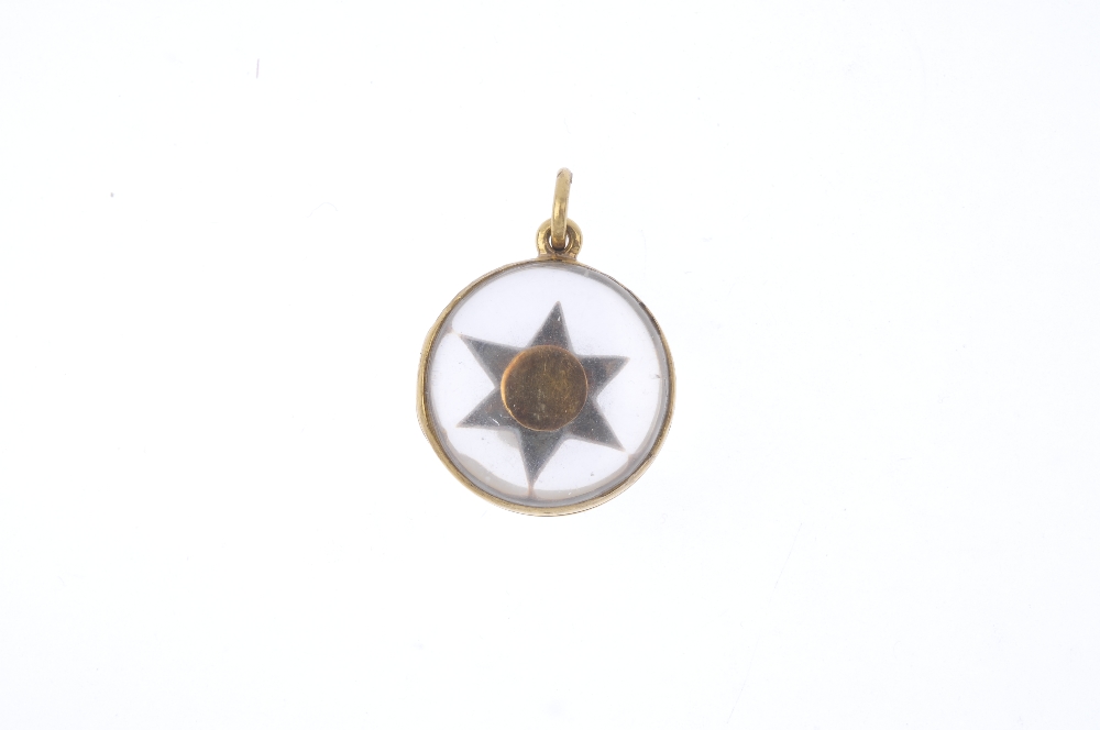 A mid Victorian gold, rock crystal and gem-set locket. The circular rock crystal cabochon sides, - Image 2 of 2