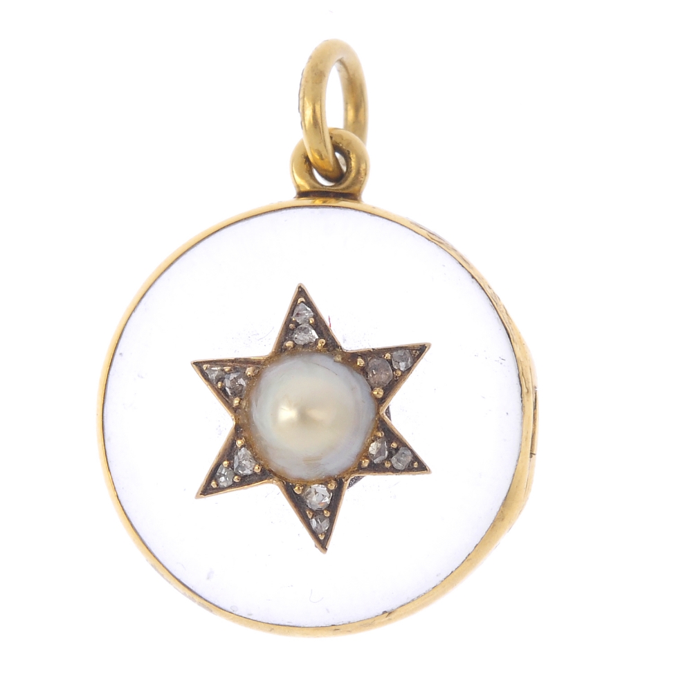 A mid Victorian gold, rock crystal and gem-set locket. The circular rock crystal cabochon sides,