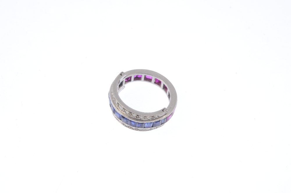 A sapphire, ruby and diamond flip ring. The calibre-cut sapphire and ruby full-circle eternity ring, - Image 3 of 5