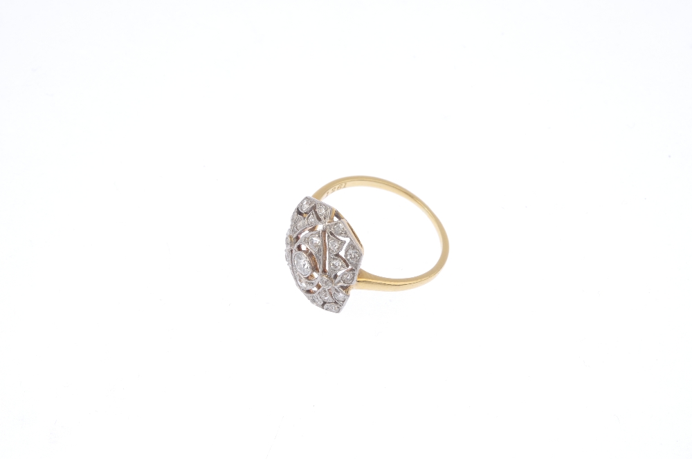 An Art Deco platinum and 18ct gold diamond ring. Of openwork design, the circular-cut diamond - Image 3 of 5