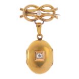 A late Victorian gold diamond locket and 15ct gold brooch surmount. The oval-shape locket, with