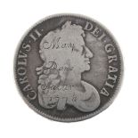 Charles II, Crown 1677, further engraved 'Mary Daws Salter 1778'. Fair. Fair.