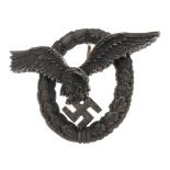 Luftwaffe, Pilot's badge, two piece rivet construction. Unmarked. Height of wreath measuring 53