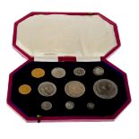 Edward VII, Specimen Set 1902, Matt Proof, silver Maundy Penny to Crown , gold Half-Sovereign and