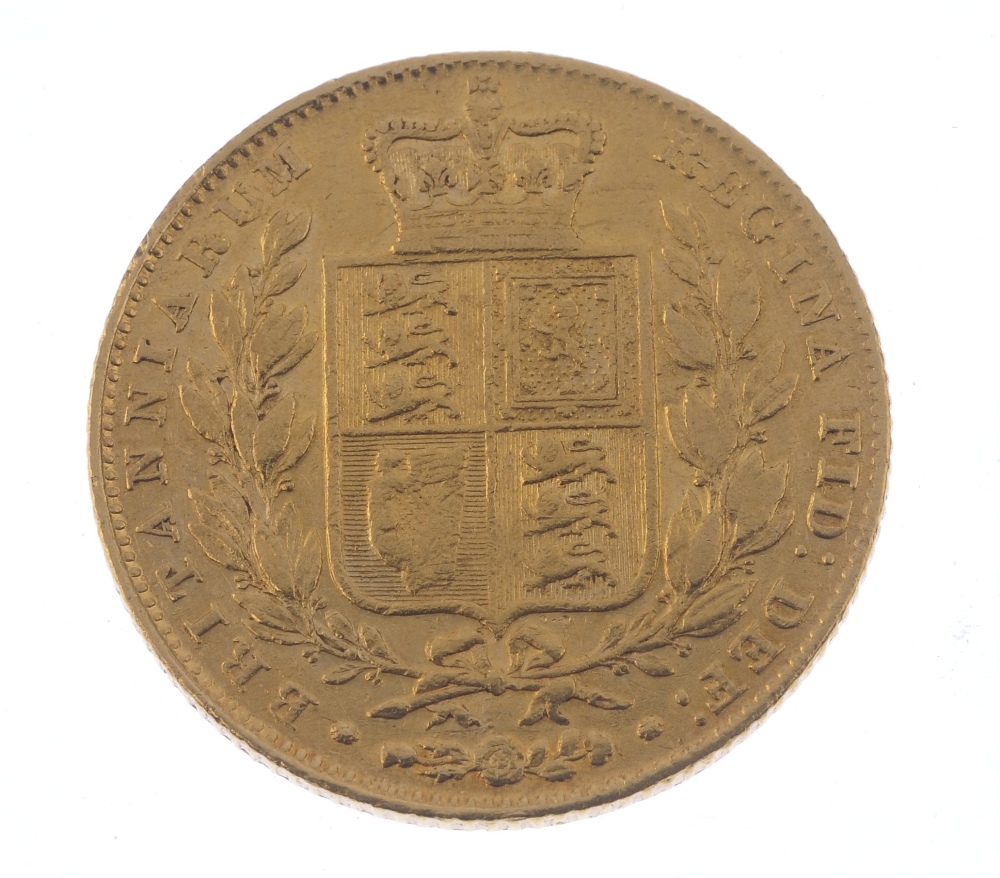 Victoria, Sovereign 1847, young head, rev. shield (S 3852). Good fine. Good fine. - Image 2 of 2