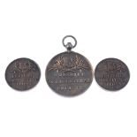 Agricultural silver medals (5), Cheshire Agricultural Society, shield of arms above crossed wheat,