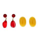 Four pairs of early to mid 20th century earrings. To include a pair of yellow plastic mid 20th