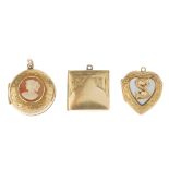 Seven lockets. To include six early to mid 20th century 9ct gold back and front lockets, a rolled