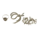 A large selection of marcasite jewellery. To include a brooch in the form of a seahorse, another