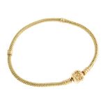 PANDORA - a 14ct gold bracelet. Designed as a snake chain, the clasp with Pandora logo. With maker's