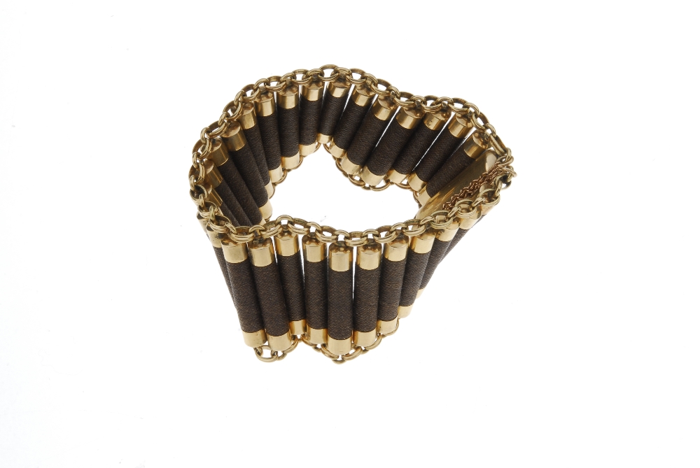 A late Victorian mourning bracelet. Designed as cylindrical links each wrapped in finely woven hair, - Image 3 of 3