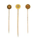 A selection of mainly late 19th to early 20th century mainly gold stickpins. One designed as a