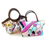 EMILIO PUCCI - two canvas bags. To include a crescent shaped bag, with brown leather straps with