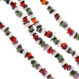 A selection of gem necklaces and loose ruby beads. To include seven single row necklaces, comprising