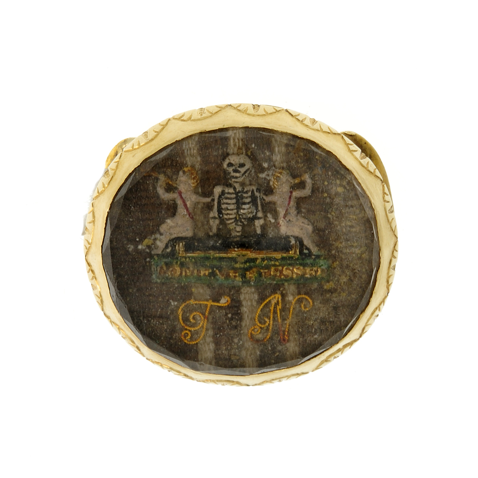 An early 18th century Stuart crystal memento mori clasp. The oval-shape clasp, with scallop