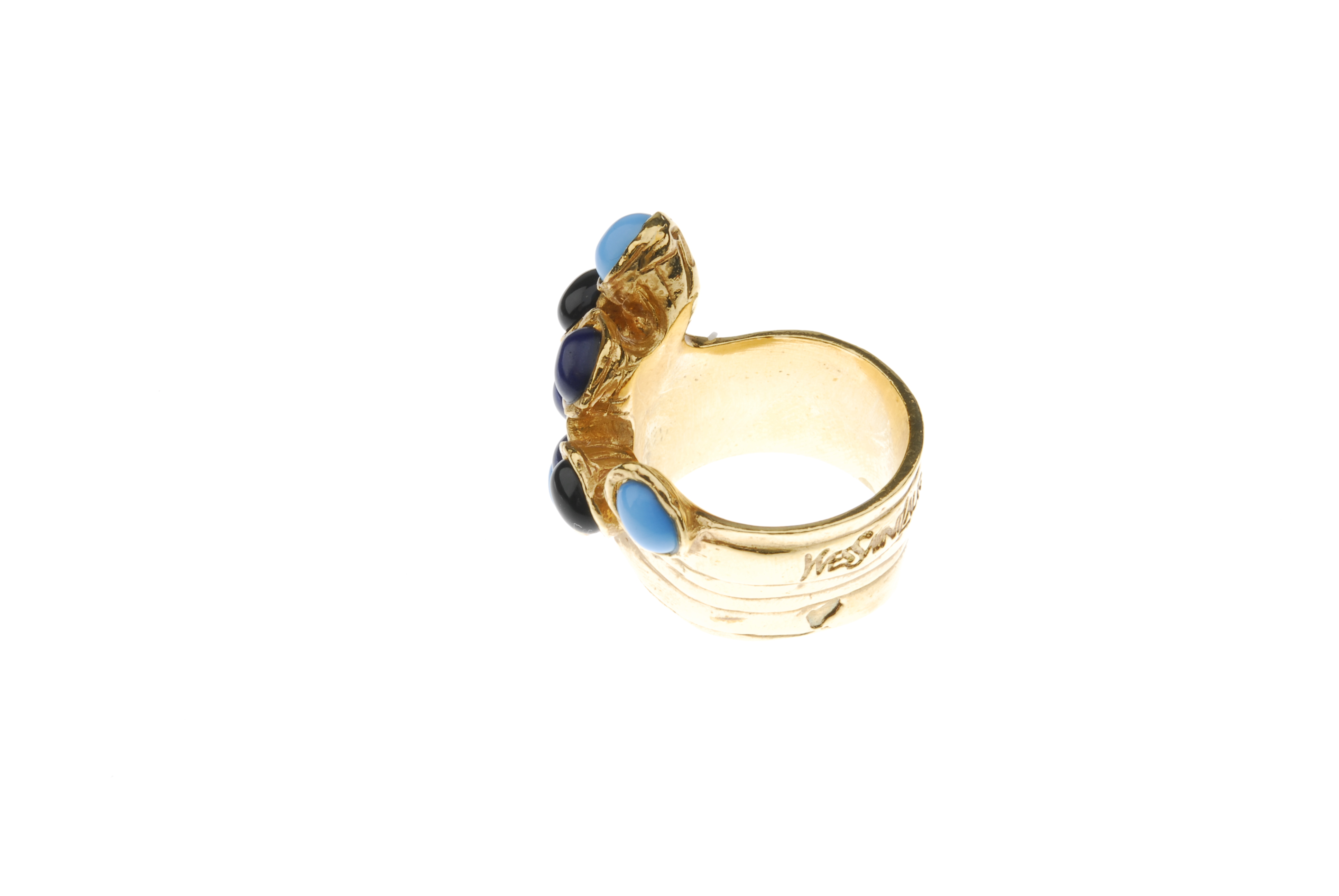 YVES SAINT LAURENT - a ring. Designed as a layered band, to the protruding collet settings of blue - Bild 2 aus 3