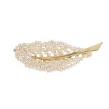 An imitation seed pearl foliate brooch. The imitation seed pearl leaf, with tapered stem. Length 4.