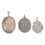 A selection of silver and white metal lockets. To include lockets of oval, circular and heart-