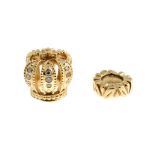 PANDORA - two charms. The first a gold charm in the shape of a crown set with diamonds, the second a