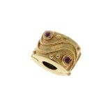 PANDORA - a gold clip charm. The hinged charm with wave and bead patterns, collet-set with four